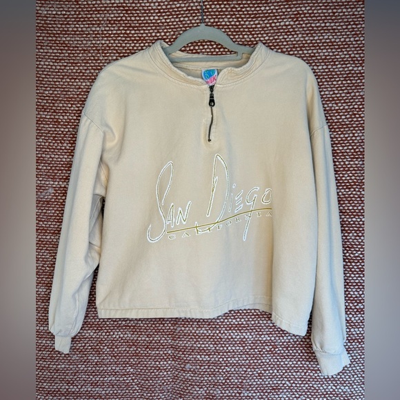 Vintage Beige Women's Half-Zip San Diego Sweatshirt - Picture 2 of 7